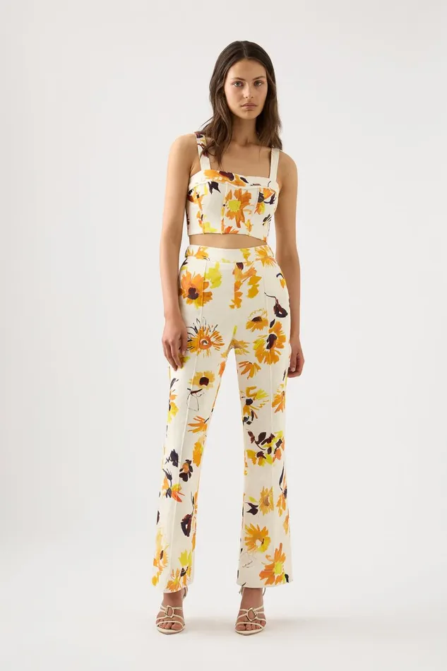 Aje Tops Meadow Panelled Bustier Top Pressed Sunflowers 8211 Women