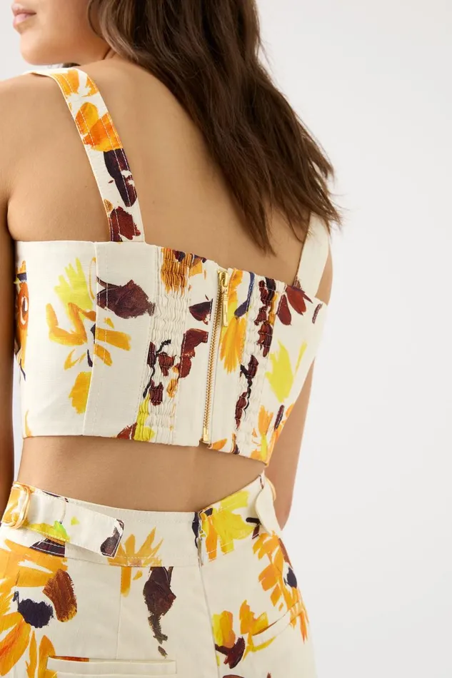Aje Tops Meadow Panelled Bustier Top Pressed Sunflowers 8211 Women