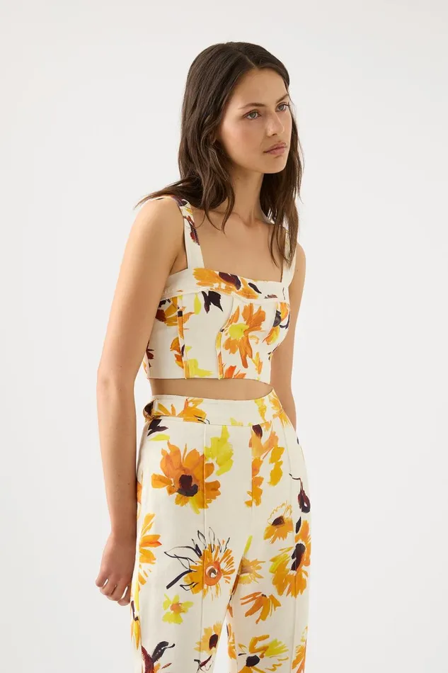 Aje Tops Meadow Panelled Bustier Top Pressed Sunflowers 8211 Women