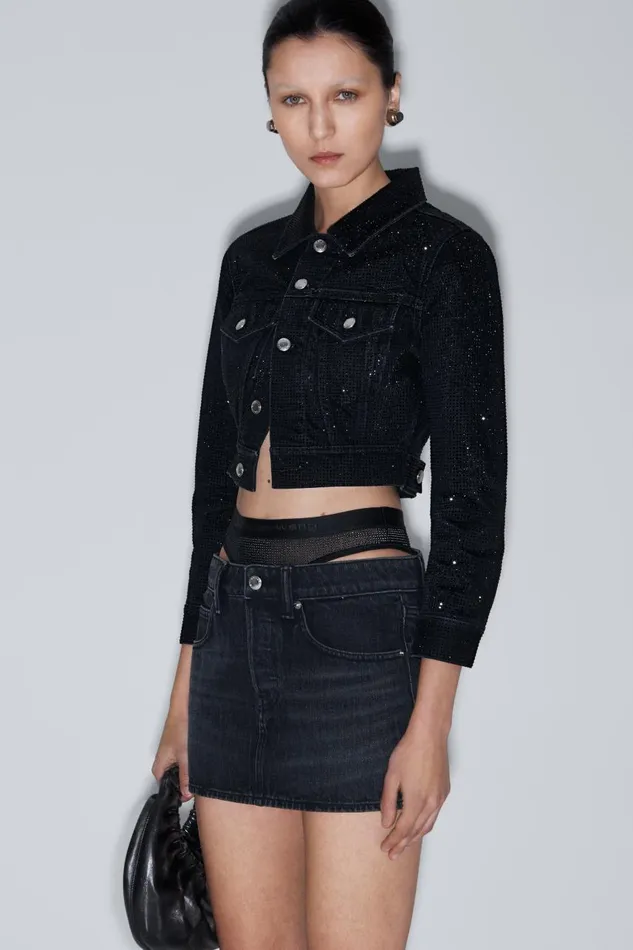 Alexander Wang Denim Women Crystal Hotfix PreStyled Denim Miniskirt
