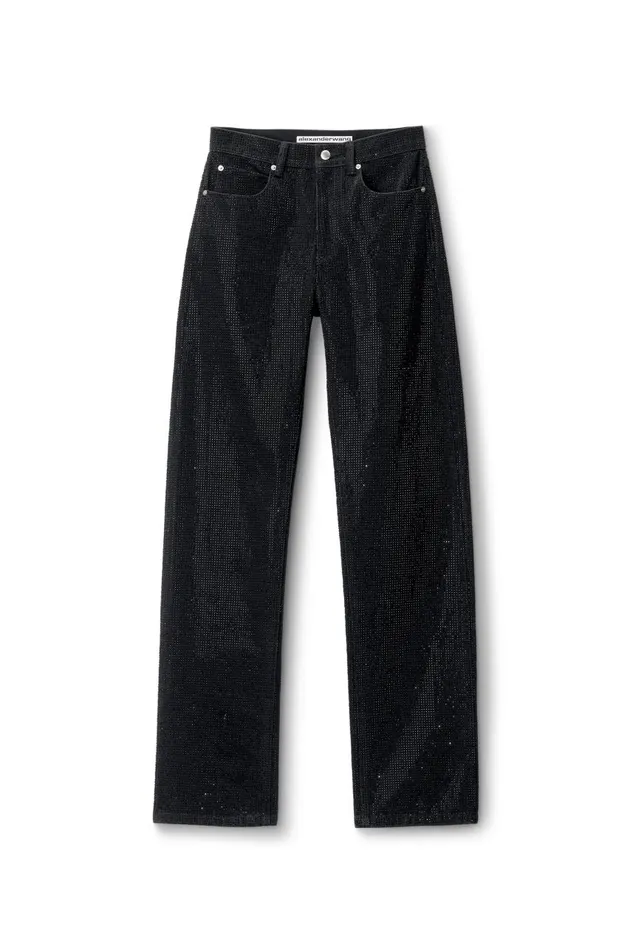 Alexander Wang Denim Women Ez Crystal Rhinestone Hotfix StraightLeg Jeans In Cotton