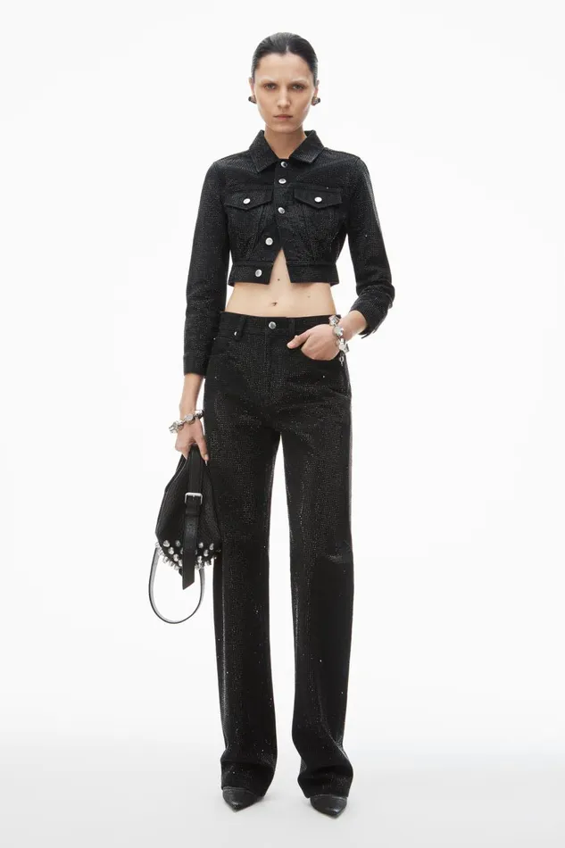 Alexander Wang Denim Women Ez Crystal Rhinestone Hotfix StraightLeg Jeans In Cotton