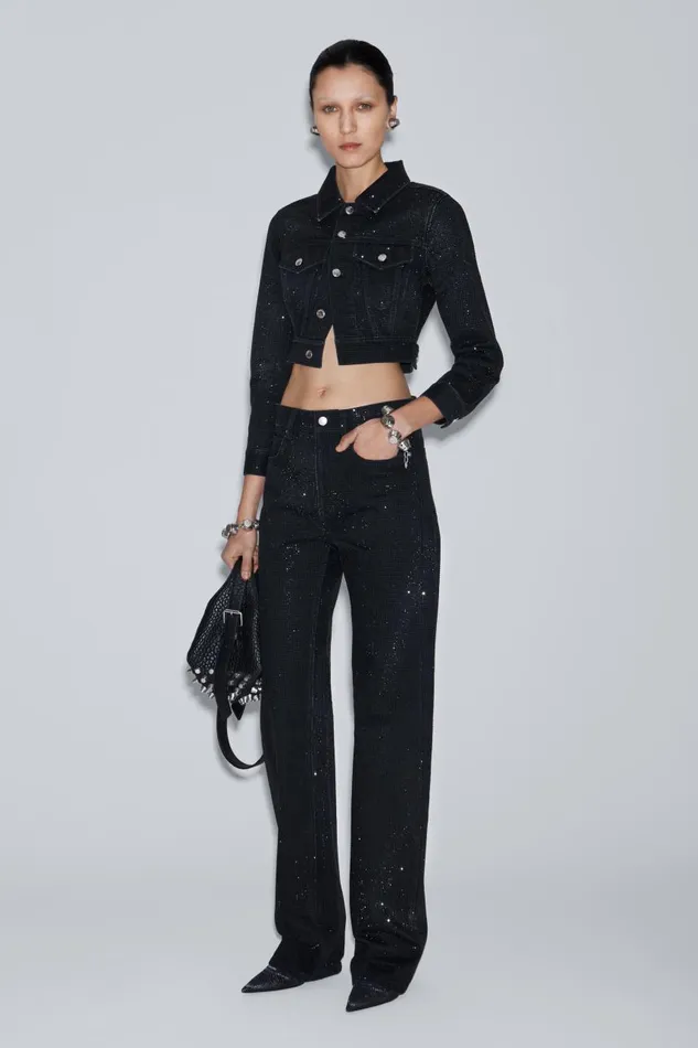 Alexander Wang Denim Women Ez Crystal Rhinestone Hotfix StraightLeg Jeans In Cotton