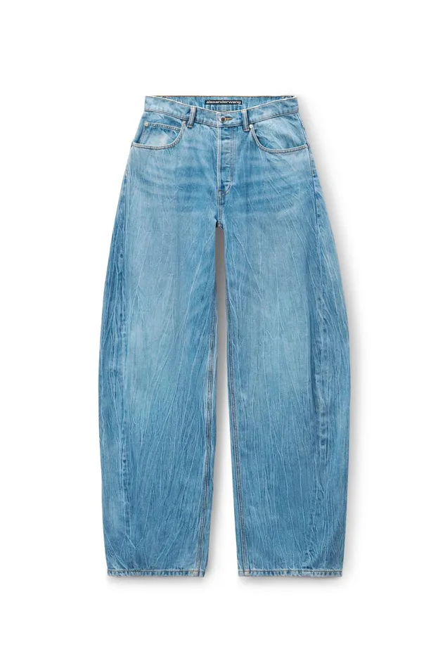 Alexander Wang Denim Women Oversized Rounded Low Rise Jeans In Crease Effect