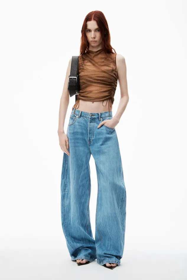 Alexander Wang Denim Women Oversized Rounded Low Rise Jeans In Crease Effect