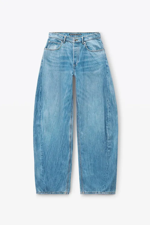 Alexander Wang Denim Women Oversized Rounded Low Rise Jeans In Crease Effect