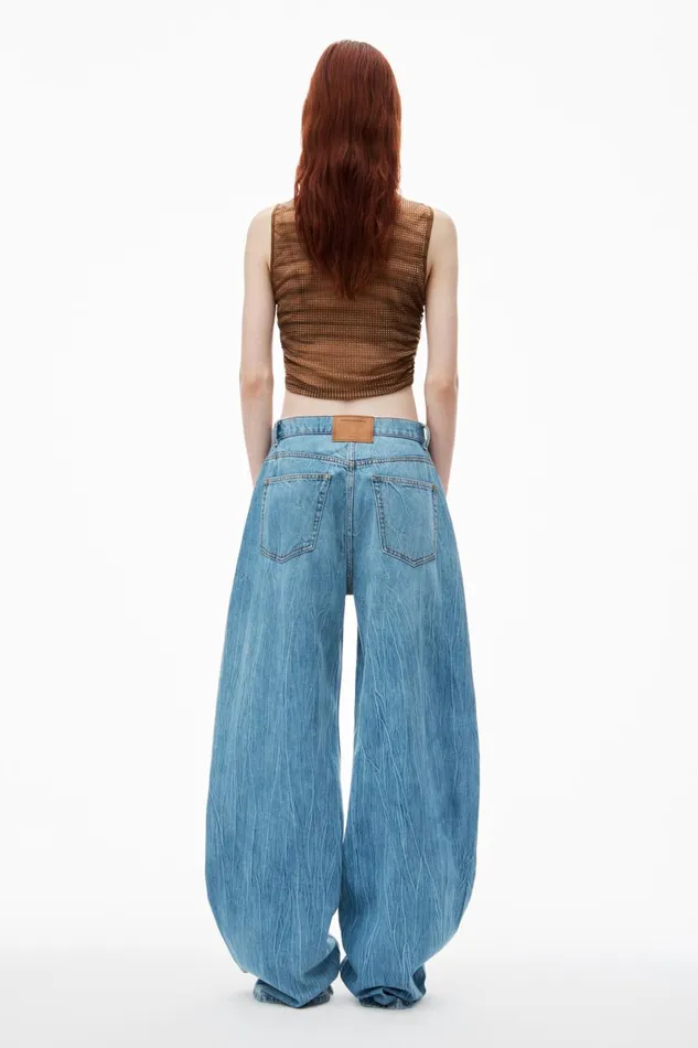 Alexander Wang Denim Women Oversized Rounded Low Rise Jeans In Crease Effect