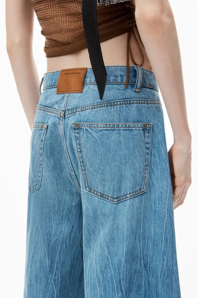 Alexander Wang Denim Women Oversized Rounded Low Rise Jeans In Crease Effect