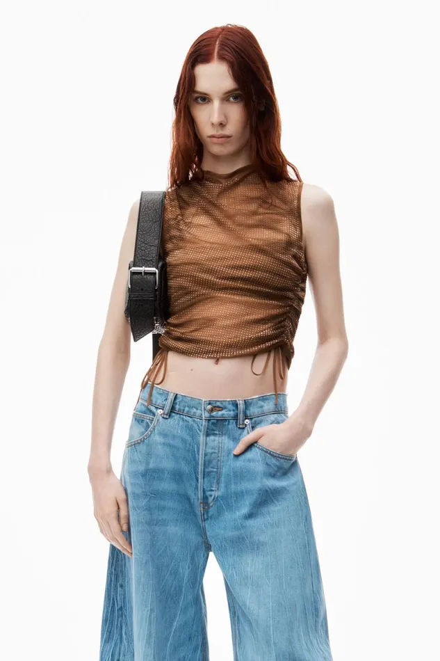 Alexander Wang Denim Women Oversized Rounded Low Rise Jeans In Crease Effect