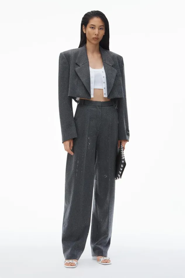 Alexander Wang Pants Women High Waist Pant In Wool Twill With Clear Bead Hotfix