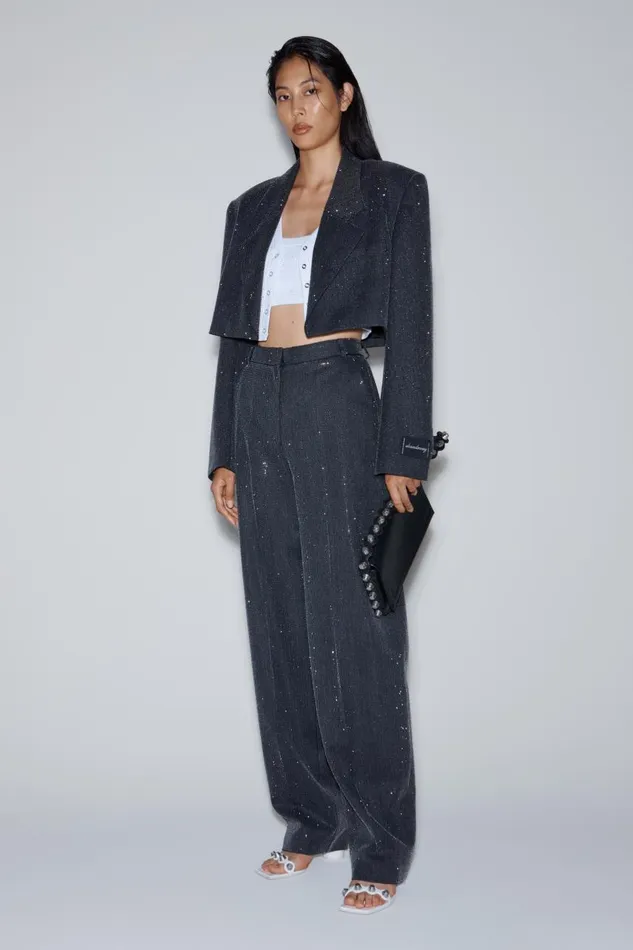 Alexander Wang Pants Women High Waist Pant In Wool Twill With Clear Bead Hotfix