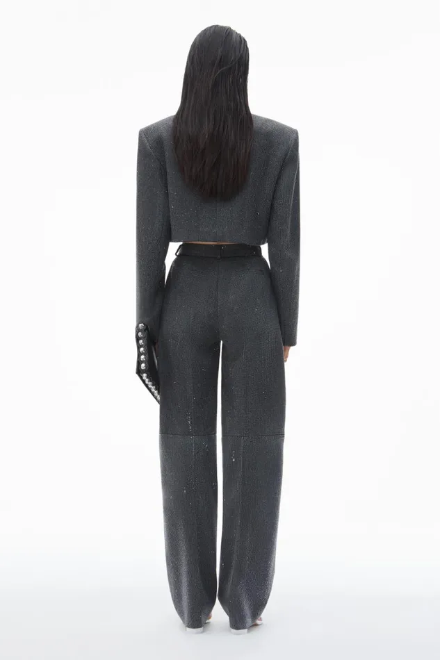 Alexander Wang Pants Women High Waist Pant In Wool Twill With Clear Bead Hotfix