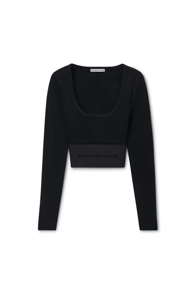 Alexander Wang Sweaters Women LongSleeve Cropped Top With Logo Elastic