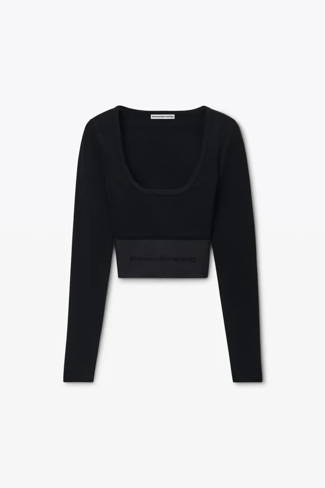 Alexander Wang Sweaters Women LongSleeve Cropped Top With Logo Elastic