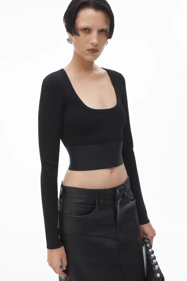 Alexander Wang Sweaters Women LongSleeve Cropped Top With Logo Elastic