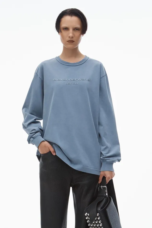 Alexander Wang UnisexWomenMen Glitter Puff Logo LongSleeve Tee In Cotton