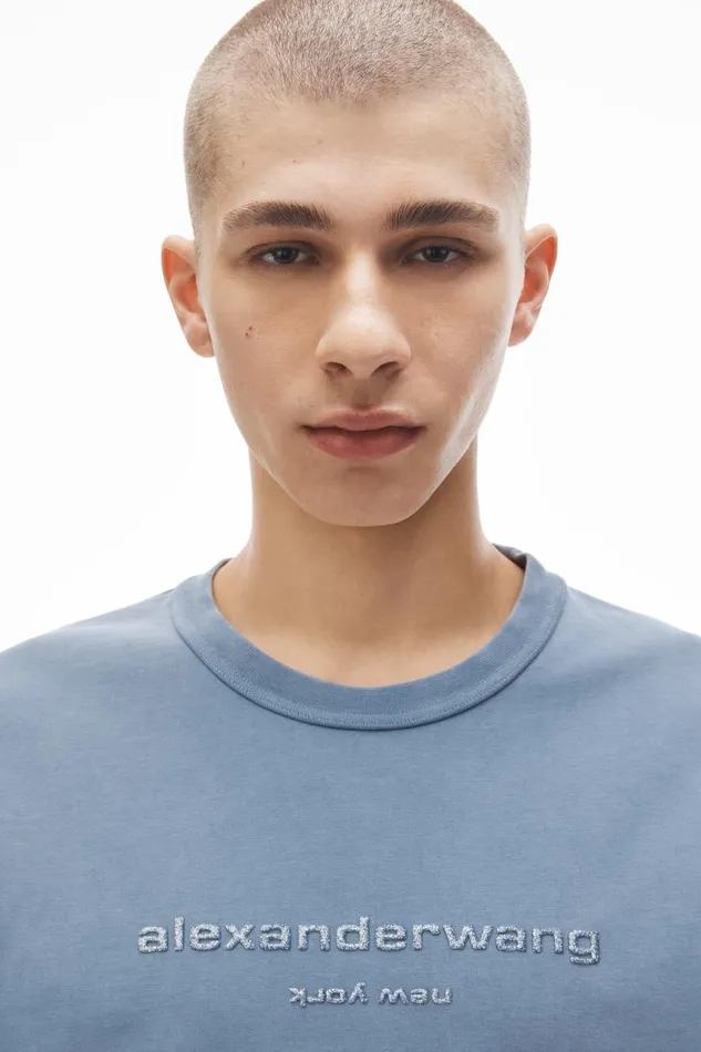 Alexander Wang UnisexWomenMen Glitter Puff Logo LongSleeve Tee In Cotton