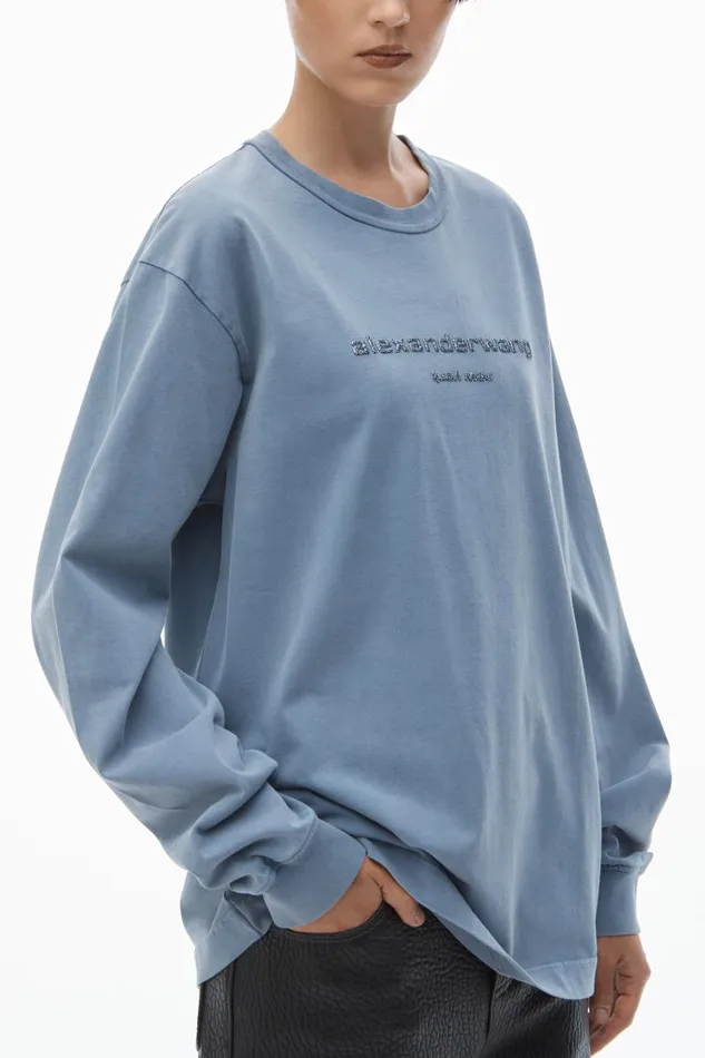 Alexander Wang UnisexWomenMen Glitter Puff Logo LongSleeve Tee In Cotton