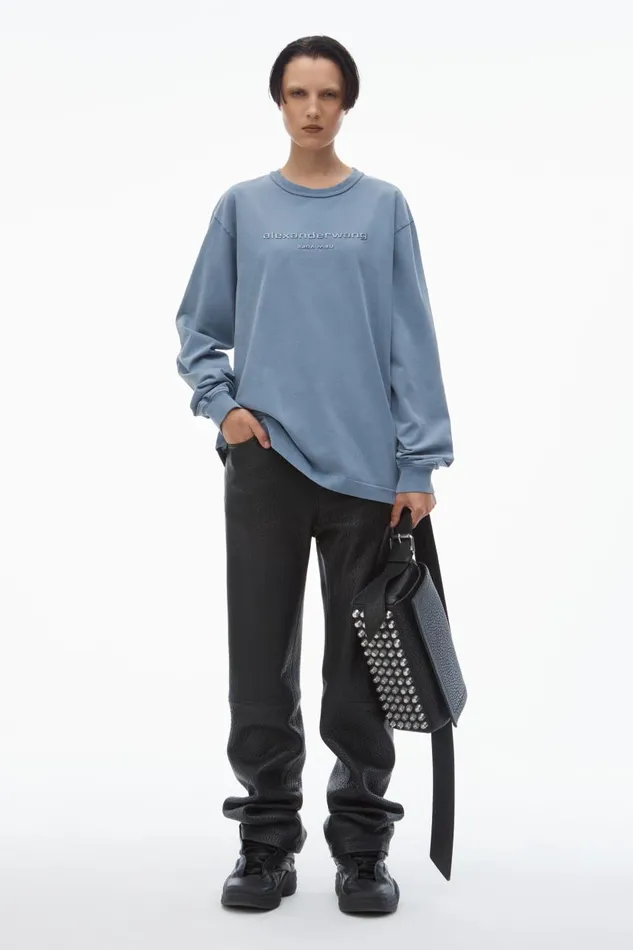 Alexander Wang UnisexWomenMen Glitter Puff Logo LongSleeve Tee In Cotton