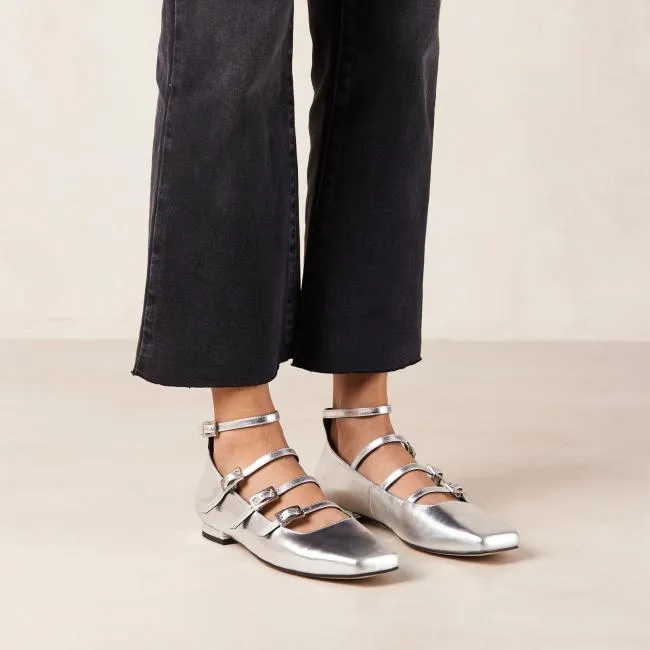 ALOHAS Ballet Flats Luke 8211 Silver Leather MaryJane Shoes 8211 Women