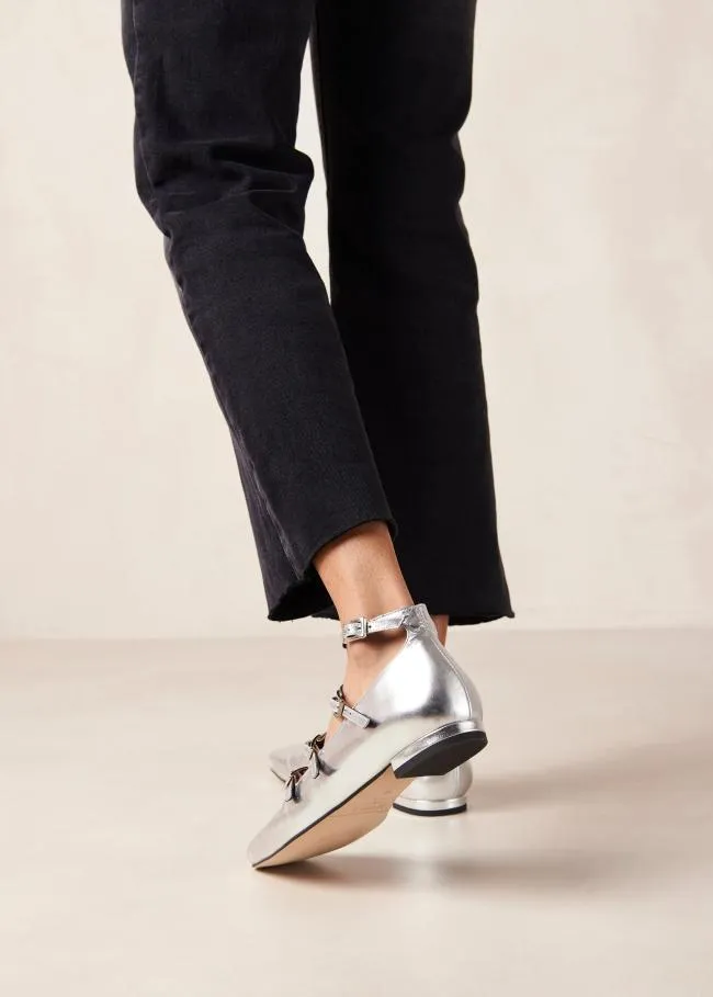 ALOHAS Ballet Flats Luke 8211 Silver Leather MaryJane Shoes 8211 Women