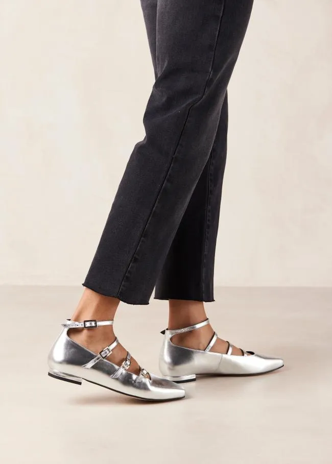 ALOHAS Ballet Flats Luke 8211 Silver Leather MaryJane Shoes 8211 Women