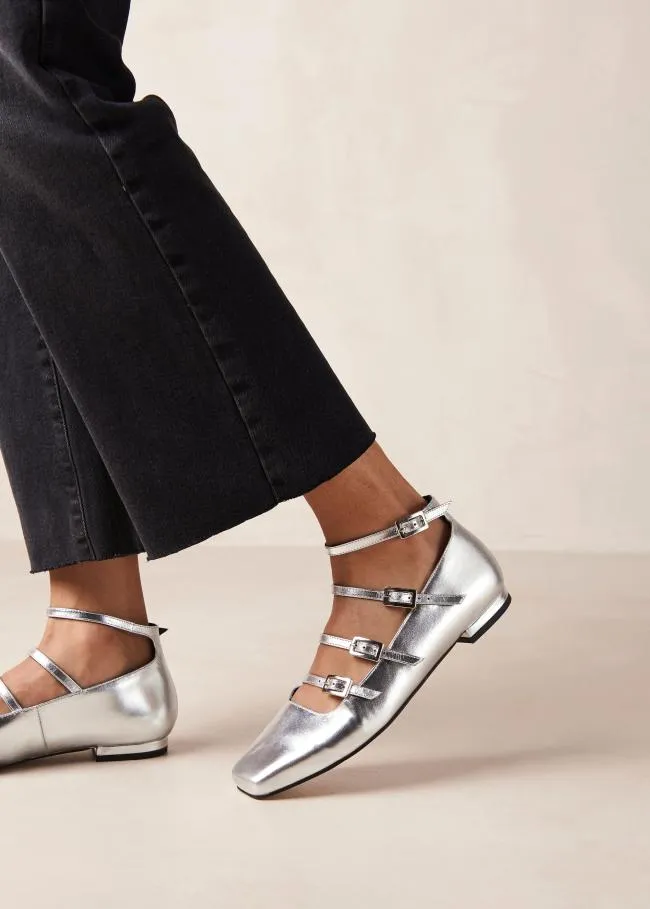 ALOHAS Ballet Flats Luke 8211 Silver Leather MaryJane Shoes 8211 Women