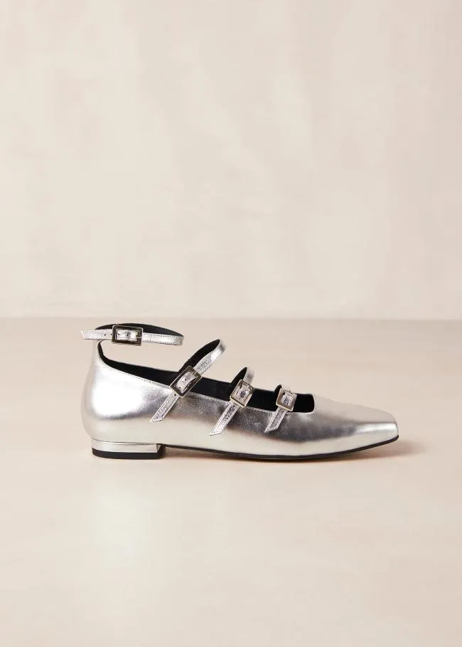 ALOHAS Ballet Flats Luke 8211 Silver Leather MaryJane Shoes 8211 Women