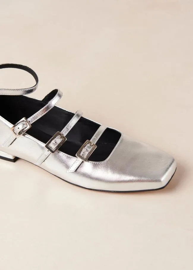 ALOHAS Ballet Flats Luke 8211 Silver Leather MaryJane Shoes 8211 Women