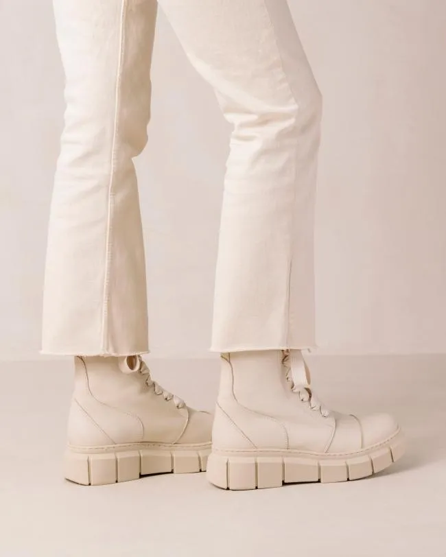 ALOHAS Boots Can Can 8211 Beige Leather Combat Boots 8211 Women