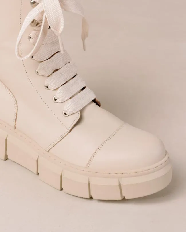 ALOHAS Boots Can Can 8211 Beige Leather Combat Boots 8211 Women
