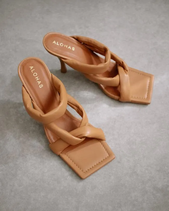 ALOHAS Heels Amaretto 8211 Brown Leather Sandals 8211 Women