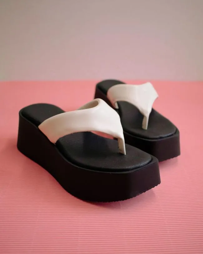 ALOHAS Heels Pancake 8211 White Vegan Leather Sandals 8211 Women