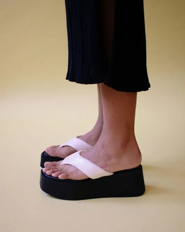 ALOHAS Heels Pancake 8211 White Vegan Leather Sandals 8211 Women