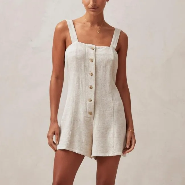 ALOHAS Jumpsuits Moira 8211 Beige Linen Romper 8211 Women