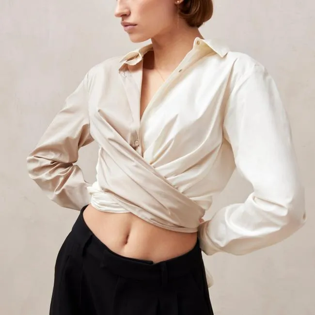 ALOHAS Shirts Angela 8211 Cream And Beige Cotton Shirt 8211 Women