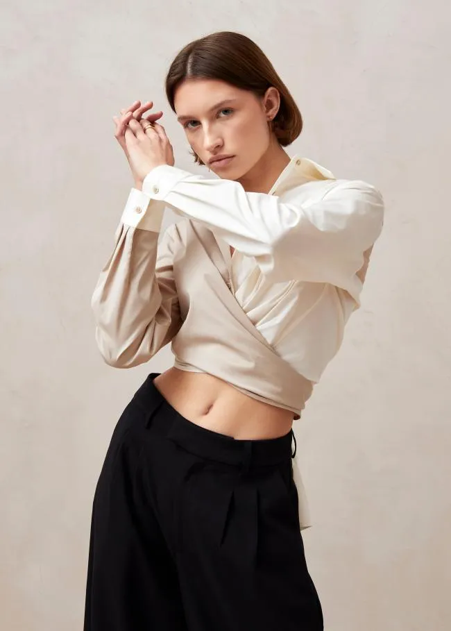 ALOHAS Shirts Angela 8211 Cream And Beige Cotton Shirt 8211 Women