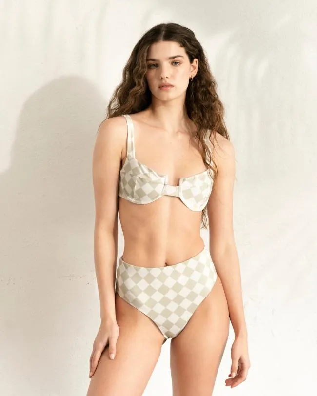 ALOHAS Swimwear The Pentagon 8211 White And Green Recycled Nylon Bikini Bottom 8211 Women