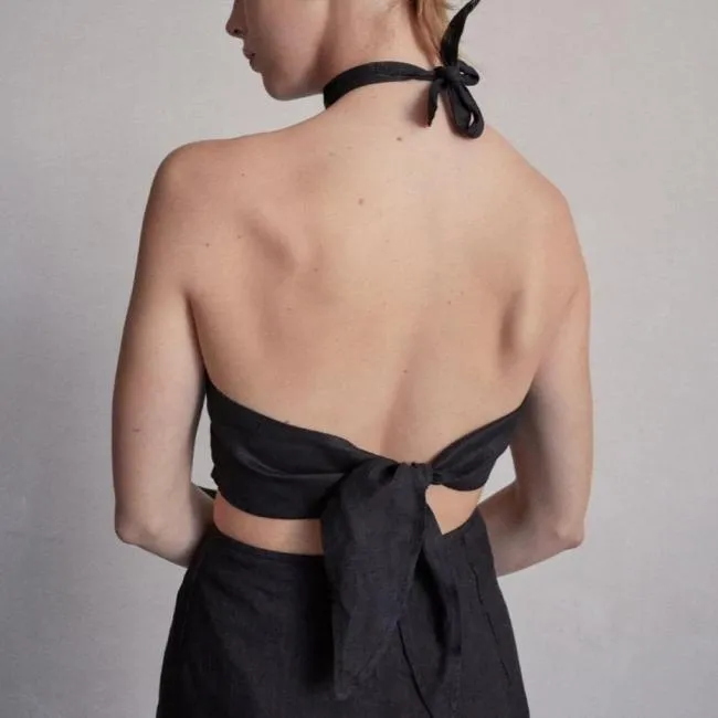 ALOHAS Tops Poetry 8211 Black Linen Top 8211 Women