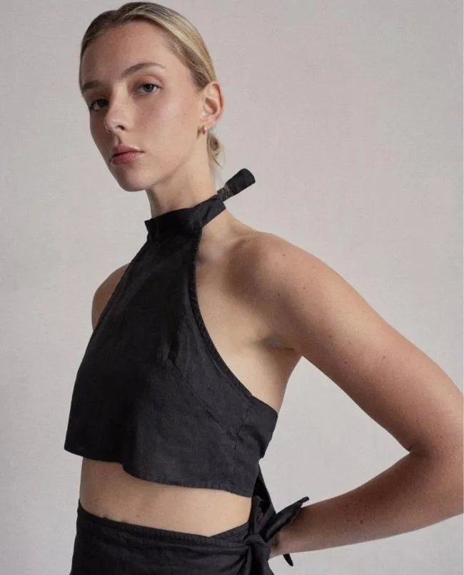 ALOHAS Tops Poetry 8211 Black Linen Top 8211 Women