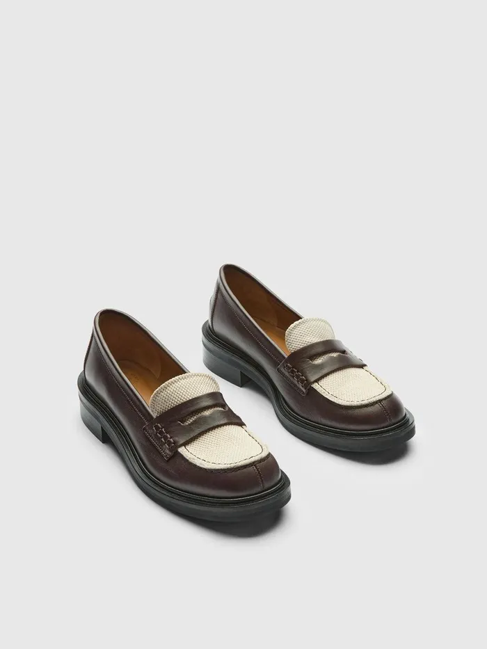 ATP Atelier Flats Albaredo WalnutEcru LeatherCanvas Loafers Walnutecru 8211 Women