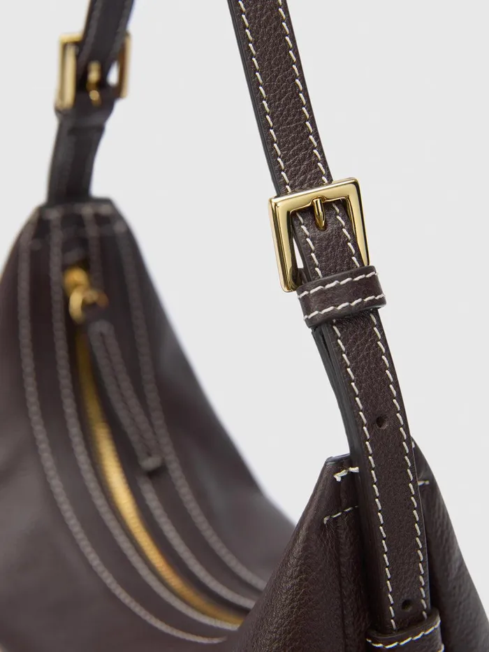 ATP Atelier Shoulder Bags Liveri WalnutContrast Stitch Grained Leather Small Hobo Bag Walnutcontrast Stitch 8211 Women