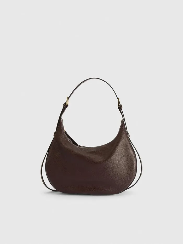 ATP Atelier Shoulder Bags Liveri WalnutContrast Stitch Grained Leather Small Hobo Bag Walnutcontrast Stitch 8211 Women