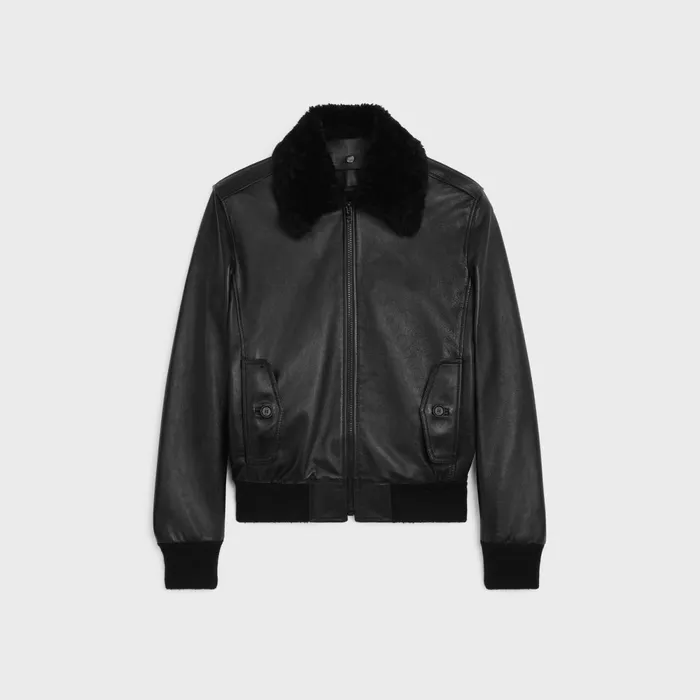 Aviator Shearling Blouson Jacket In Soft Lambskin Black Men CELINE LEATHER