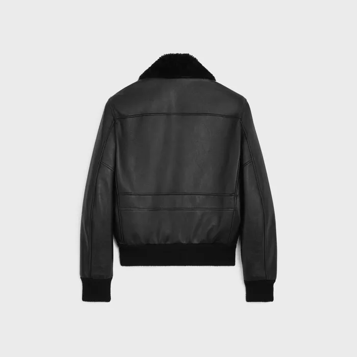 Aviator Shearling Blouson Jacket In Soft Lambskin Black Men CELINE LEATHER