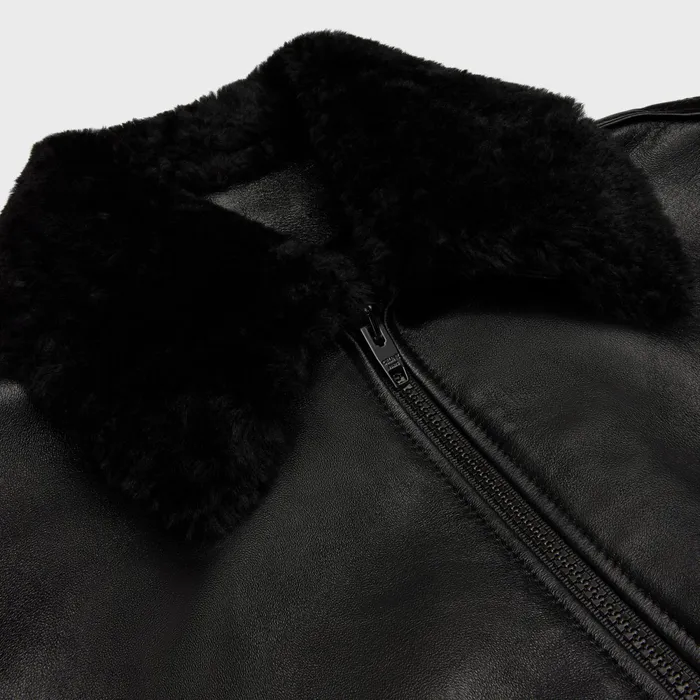 Aviator Shearling Blouson Jacket In Soft Lambskin Black Men CELINE LEATHER
