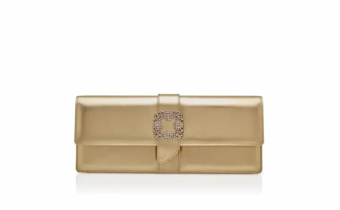 Bags Women Manolo Blahnik CAPRILONGGold Nappa Leather Jewel Buckle Clutch