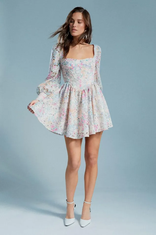 Bardot Day To Night Dresses Lila Flounce Broderie Dress In Pastel Floral 8211 Women