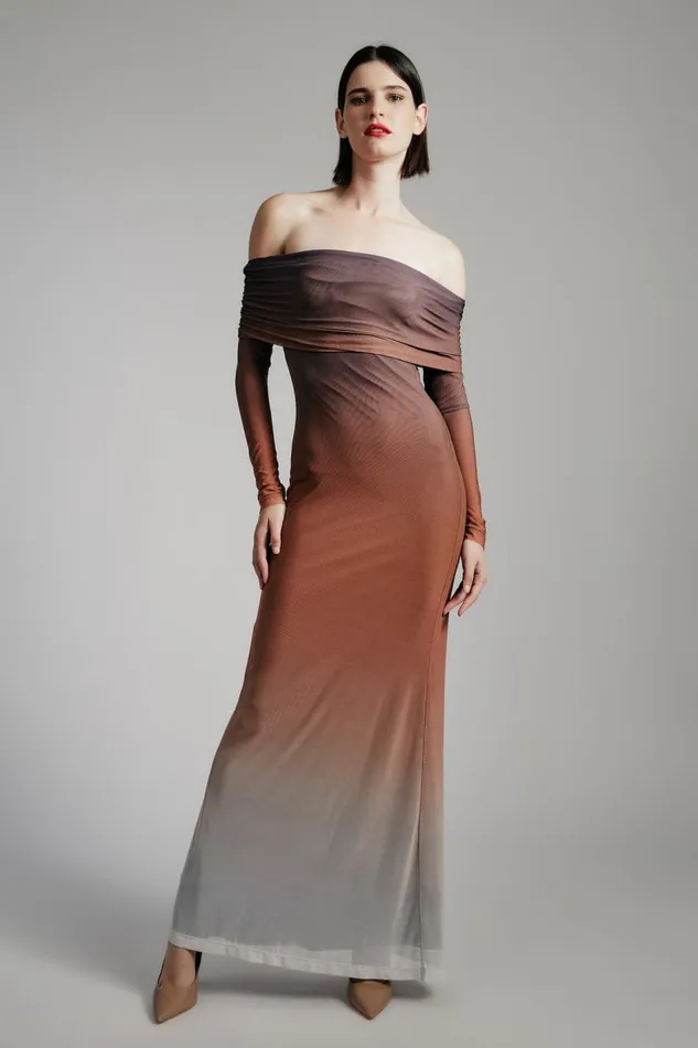 Bardot Day To Night Dresses Saphia Mesh Maxi Dress In Brown Ombre 8211 Women