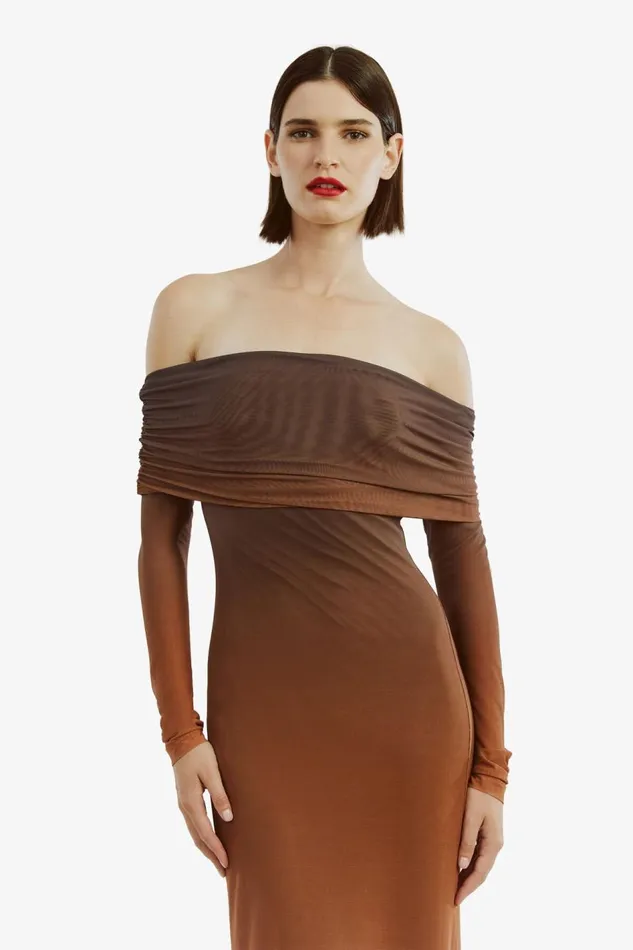 Bardot Day To Night Dresses Saphia Mesh Maxi Dress In Brown Ombre 8211 Women Bardot Day To Night Dresses Saphia Mesh Maxi Dress In Brown Ombre 8211 Women